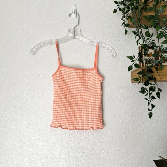 🦋 ARITZIA Jazz Tank Top Salmon Pink White Y2K Smocked Crop Cottage Core XXS - Picture 1 of 6